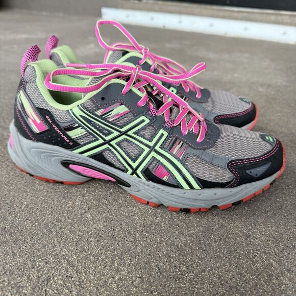 ASICS Gel Venture 5 RUNNING Trail Sneakers Shoes Pink NEON Green Women's 8.5 NEW - Picture 1 of 7